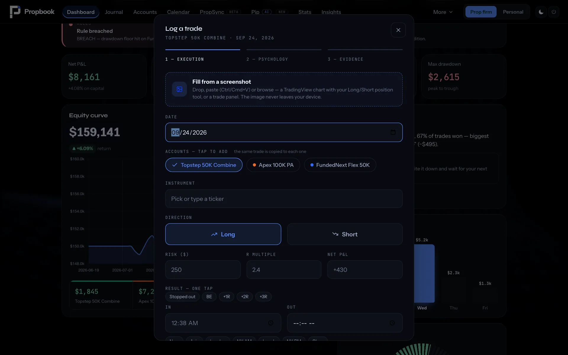 Log a trade in ten seconds.